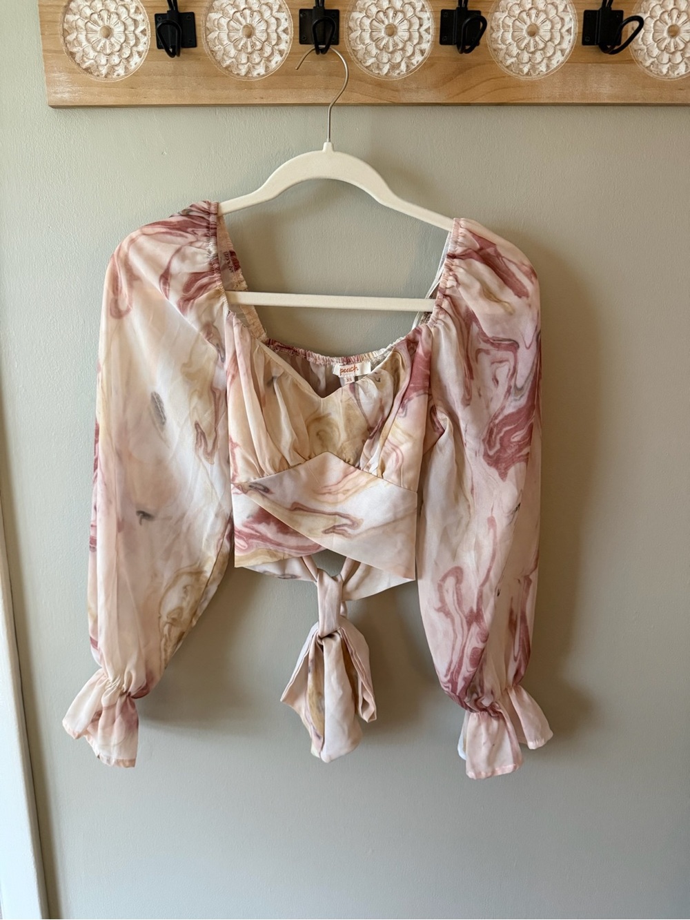 Tie-Back Marble Print Top